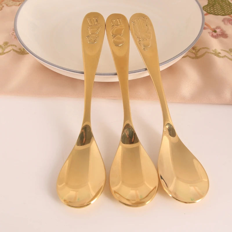 Pure Brass Little Princess Little Prince Spoon Home Korean Cute Sharp Round Korean Meal Mix Rice