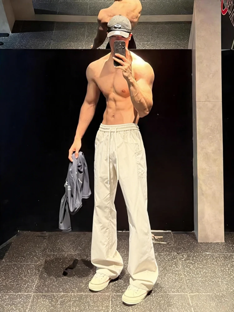 

Быстросохнущие мужские летние тонкие брюки из ледяного шелка, повседневные прямые брюки с широкими штанинами, спортивные брюки для фитнеса и отдыха, с низкой посадкой, прямого кроя