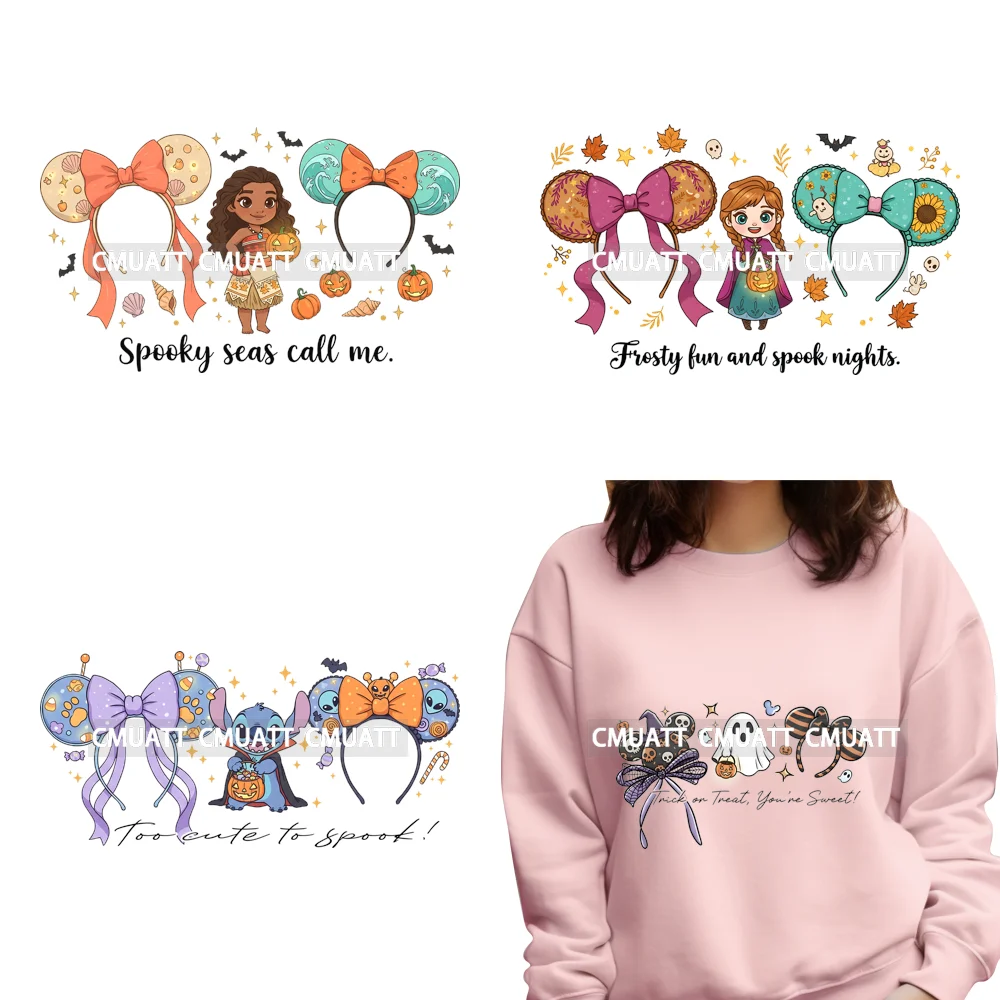 

Spooky Magical Cartoon Princess Character Mouse Bow Halloween Iron on DTF Washable Transfers Stickers Ready to Press for Clothes