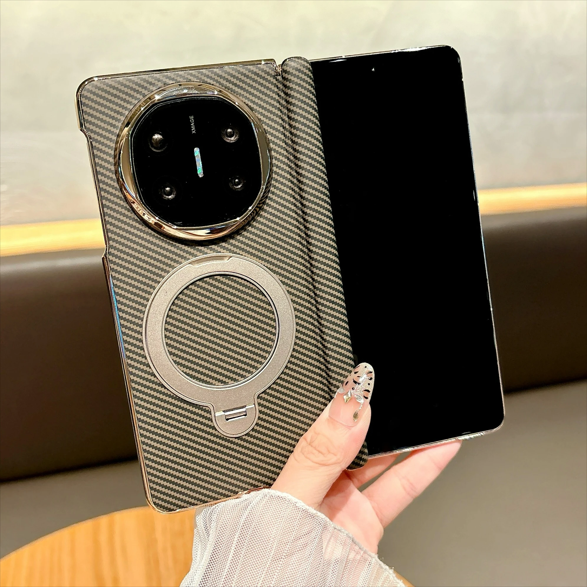 For Vivo X Fold3 Pro Case Electroplated Matte Rotating Ring Holder Magnetic Wireless Charging Folding Hinge Protection Hard Case