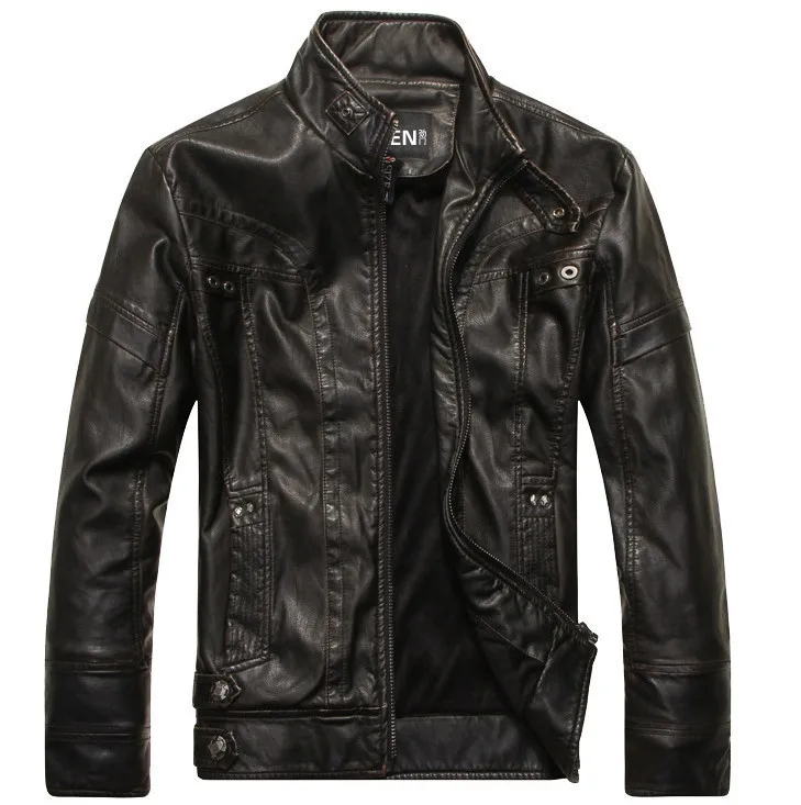 New Arrive Men's Classic Motorcycle Leather jacket Washer PU Stand Collar Autumn Warm, Jaqueta Couro Masculino Bomber