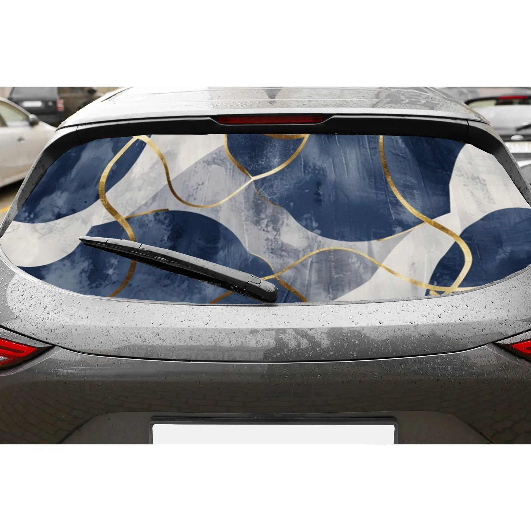 

Blue - White Wave Print Car Rear Windshield Sticker Truck Window See Through Perforated Back Window Vinyl Wrap Decal Self Adhesi
