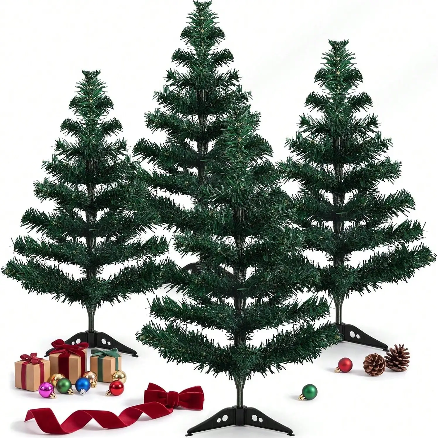 Mini Artificial Christmas Tree Desktop Decoration With Base, Suitable For Party Supplies, Indoor Home, Kitchen And Dining Table