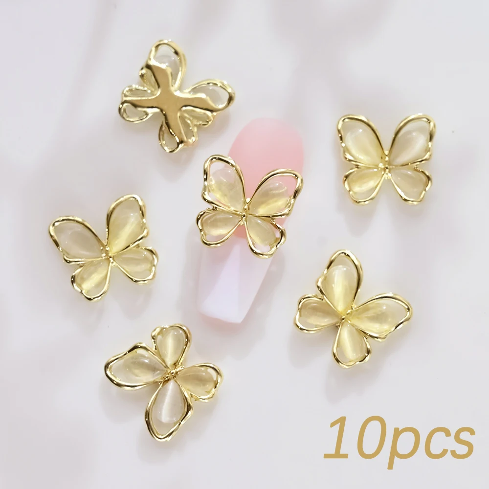 10 Stück Schmetterling Katzenauge Nail Art Charms 13*14mm Opal Schmetterling Strass Nail Art Legierung Metall Schmetterling Maniküre Teile & * &