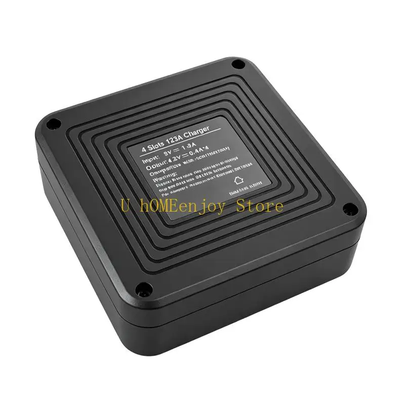 B0KF Independent Bay Battery Dock for RCR123A 16340 Rechargeable Batteries, 4 Bay LCD Screen and USB C Cable Input for Backup