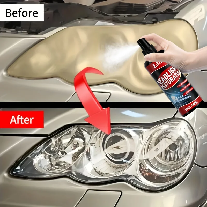 Ceramic Headlight Restoration Spray, Advanced Car Light Repair Tool, Remove Yellowing & Oxidation, Clear Coating Protection