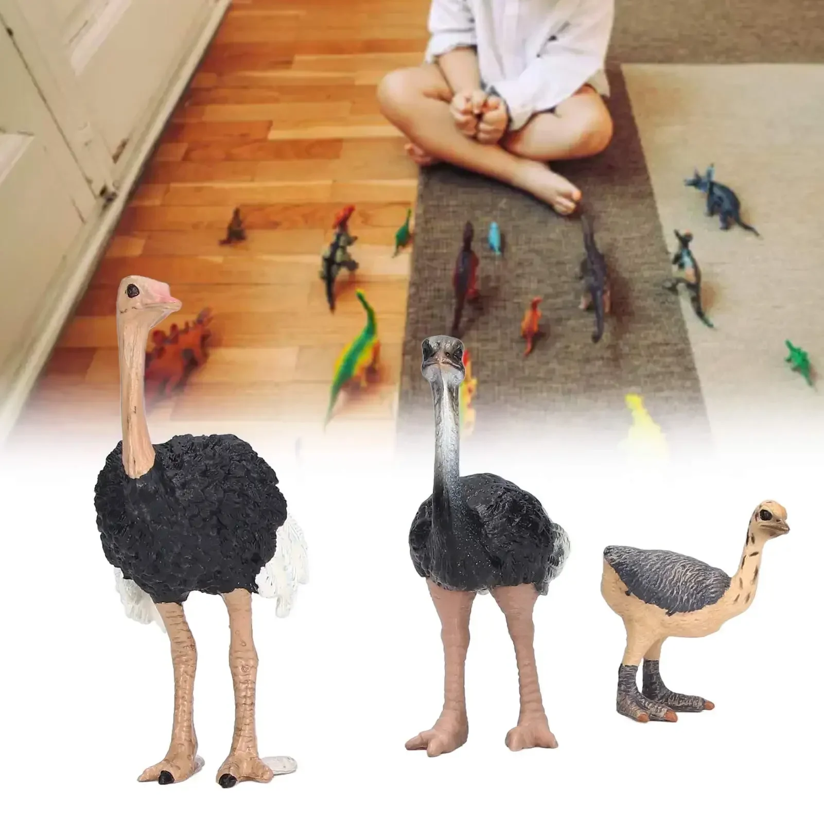 3pcs Realistic Ostrich Figurine, Wildlife Animal Figure, Lifelike Educational Learning Simulated Ostrich Wildlife Animal Toy