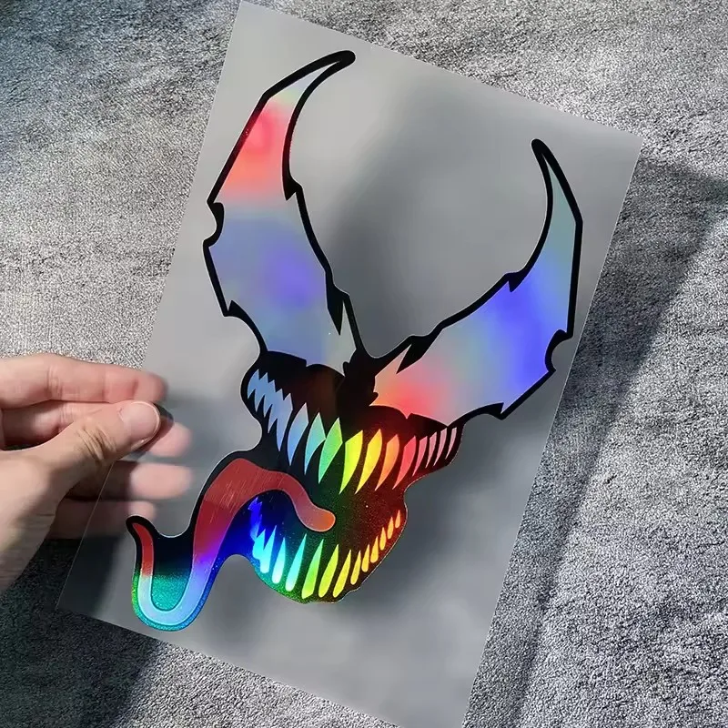 Reflective Laser Anime Devil Red Tongue Motorcycle Sticker Waterproof for Fuel Tank Windshield Fairing Sunscreen Vinyl Decal image 5