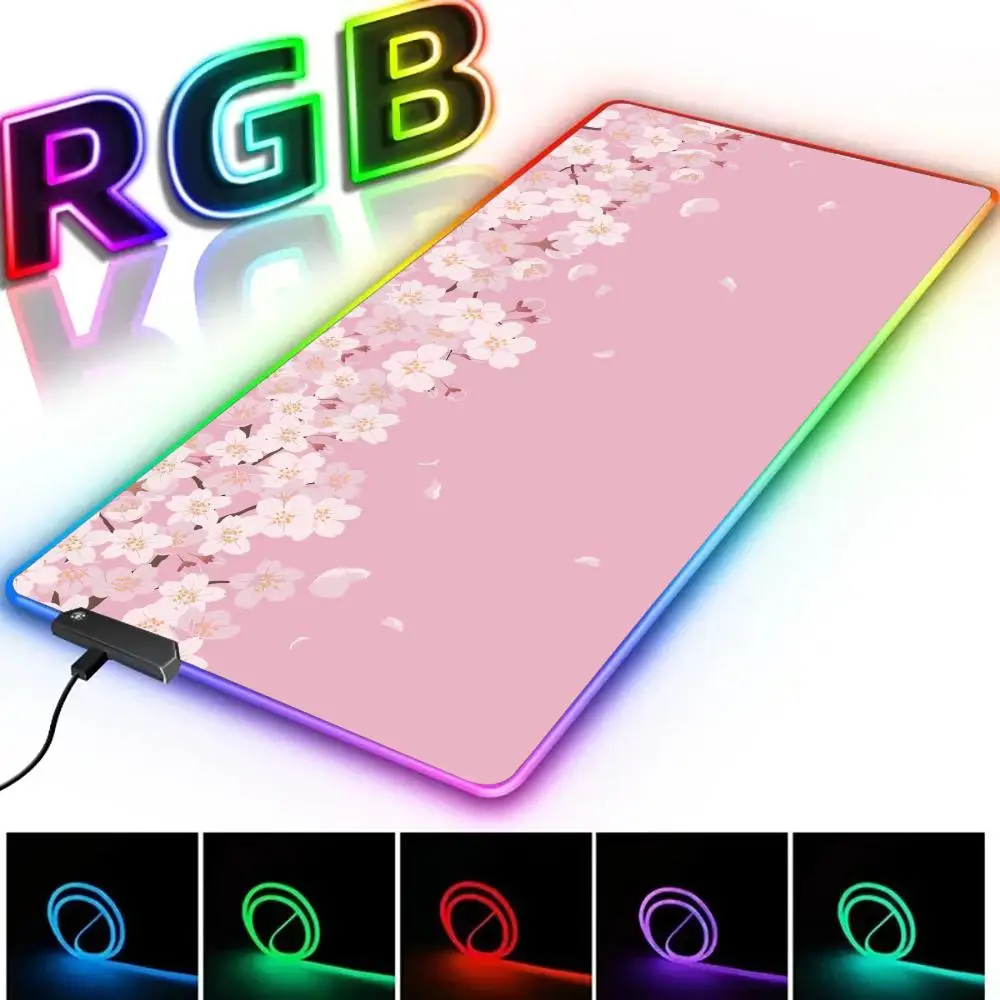 

Visual art cherry blossom wallpaper RGB Mouse Pad Desk Mat PC accessories Extended pad Gaming Mats LED glow Gaming mouse pad