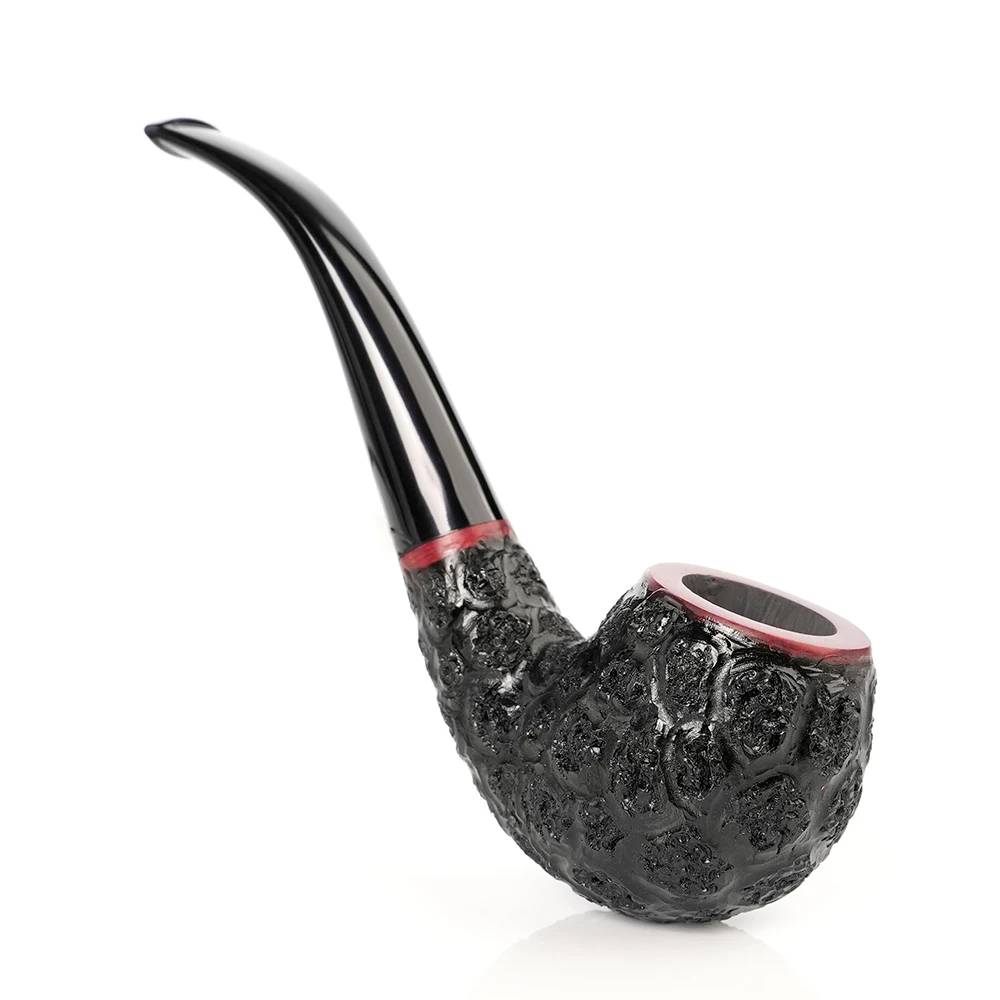 MUXIANG briar wood tobacco pipe Classic SherlockHolmes pipe Curved handle 9mm channel Heather wood carved sandblasted pipe