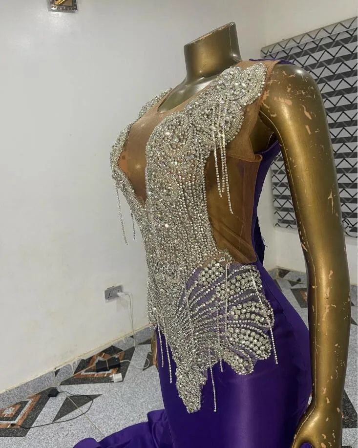 Vestido de fiesta de niña negro púrpura lavanda para mujer vestido de recepción de cumpleaños de noche de malla transparente de cristal de diamante plateado personalizado