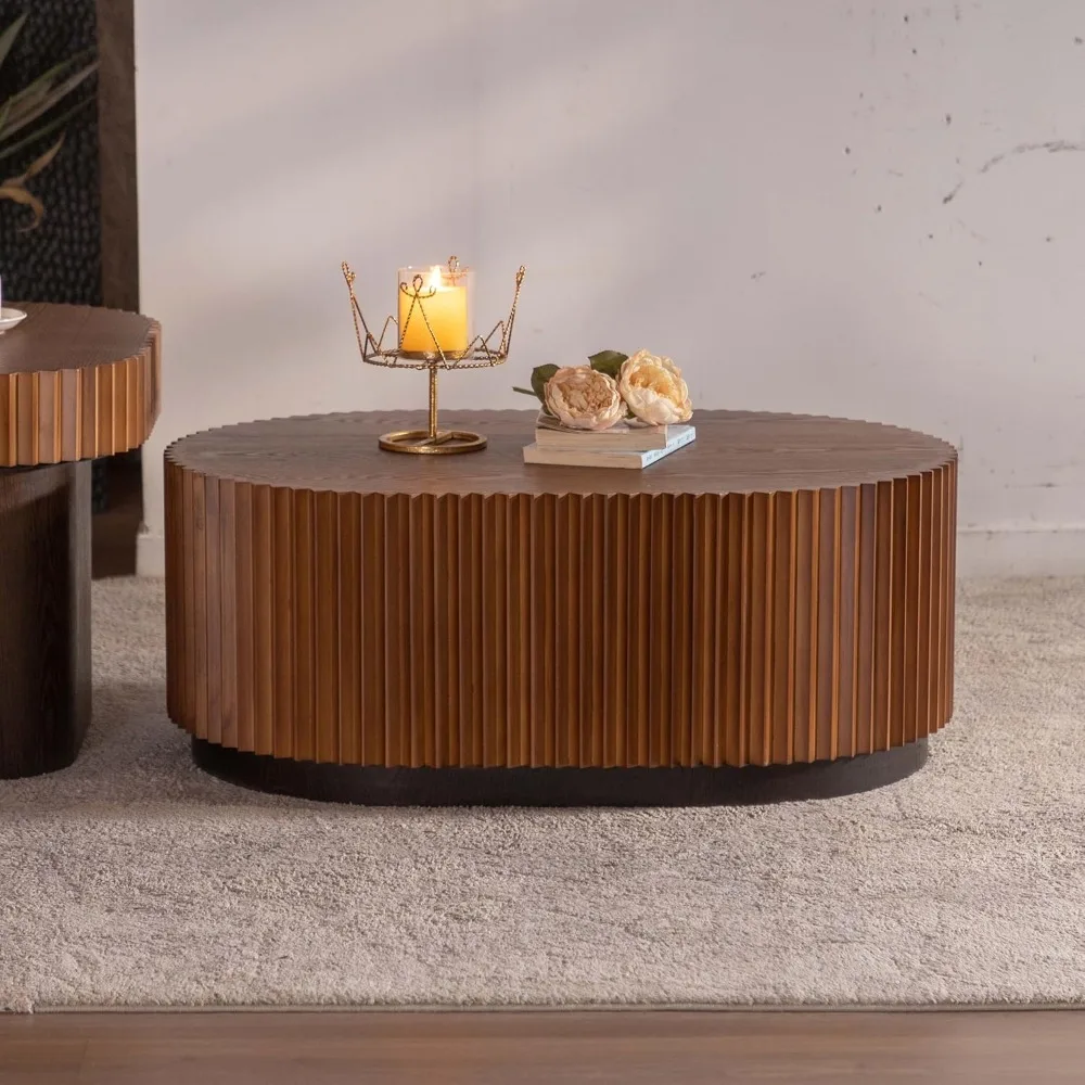 Handcrafted Wooden Nesting Coffee Tables, Modern Luxury Fluted Center Table Set for Living Room