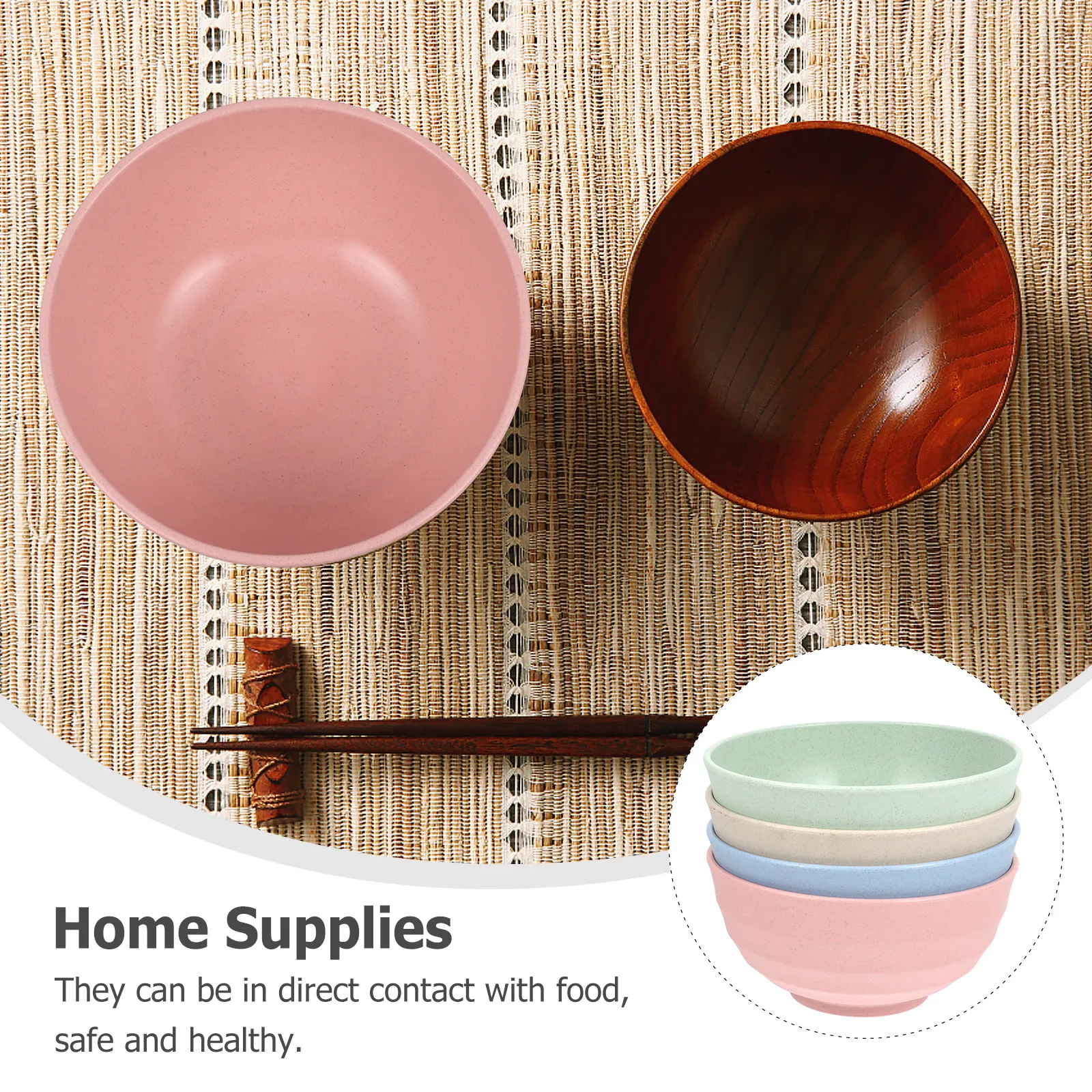 

Набор из 4 утолщенных мисок из пшеничной соломы для риса, лапши, салата, супа, с защитой от скольжения, кухонные принадлежности, товары для дома