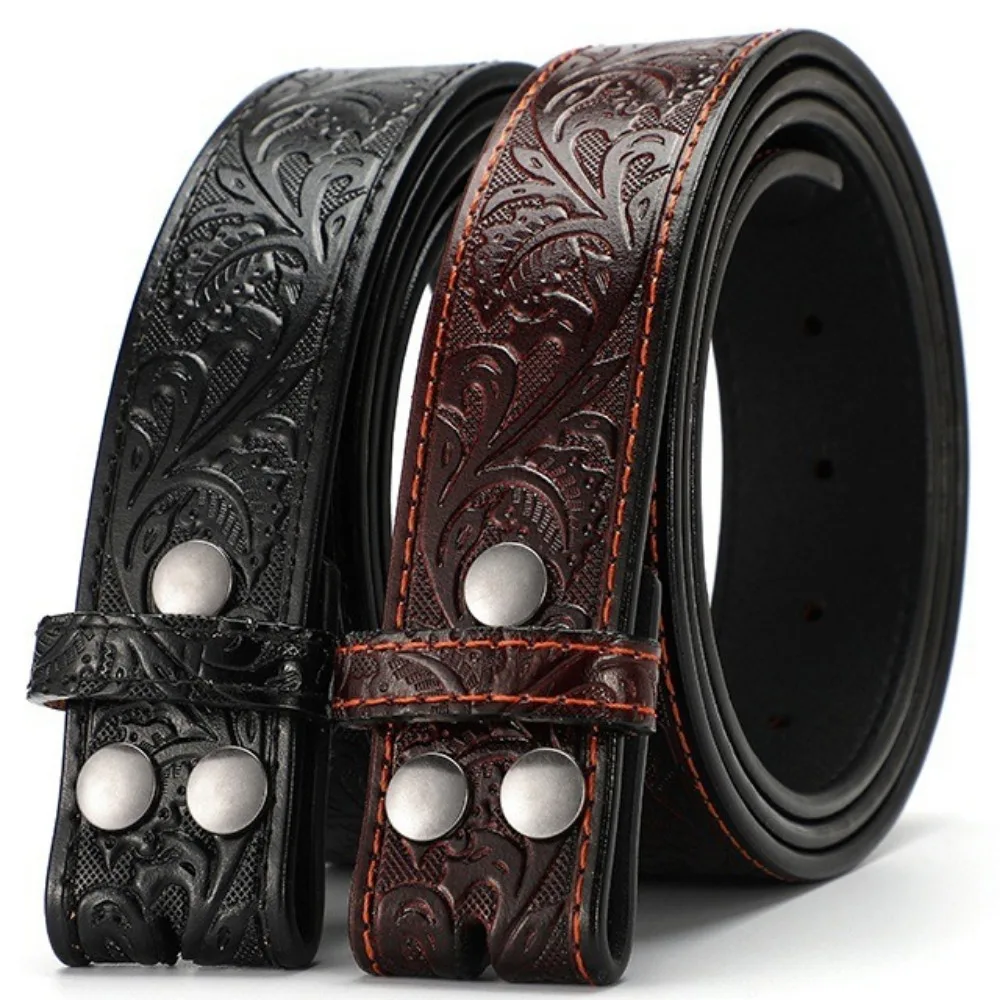 Genuine Leather Embossed Cowhide Belt Alloy Two Layer Pin Buckle Belt High Quality No Buckle Strap Jeans Belt Women Men