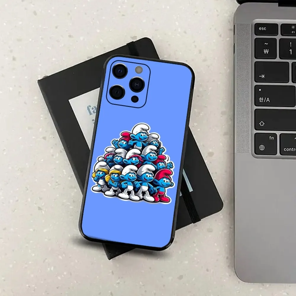 Movie Anime The S-Smurfs Phone Case For Apple iPhone 15,14,13,12,11,Pro,X,XS,Max,XR,Plus,Mini Soft Black Cover