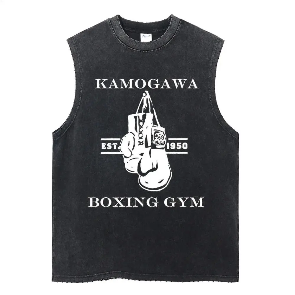 

2026 New Summer Oversized Hajime no Ippo The Fighting Washed Sleeveless Tee, Retro Distressed Anime Boxing Graphic Tank Top
