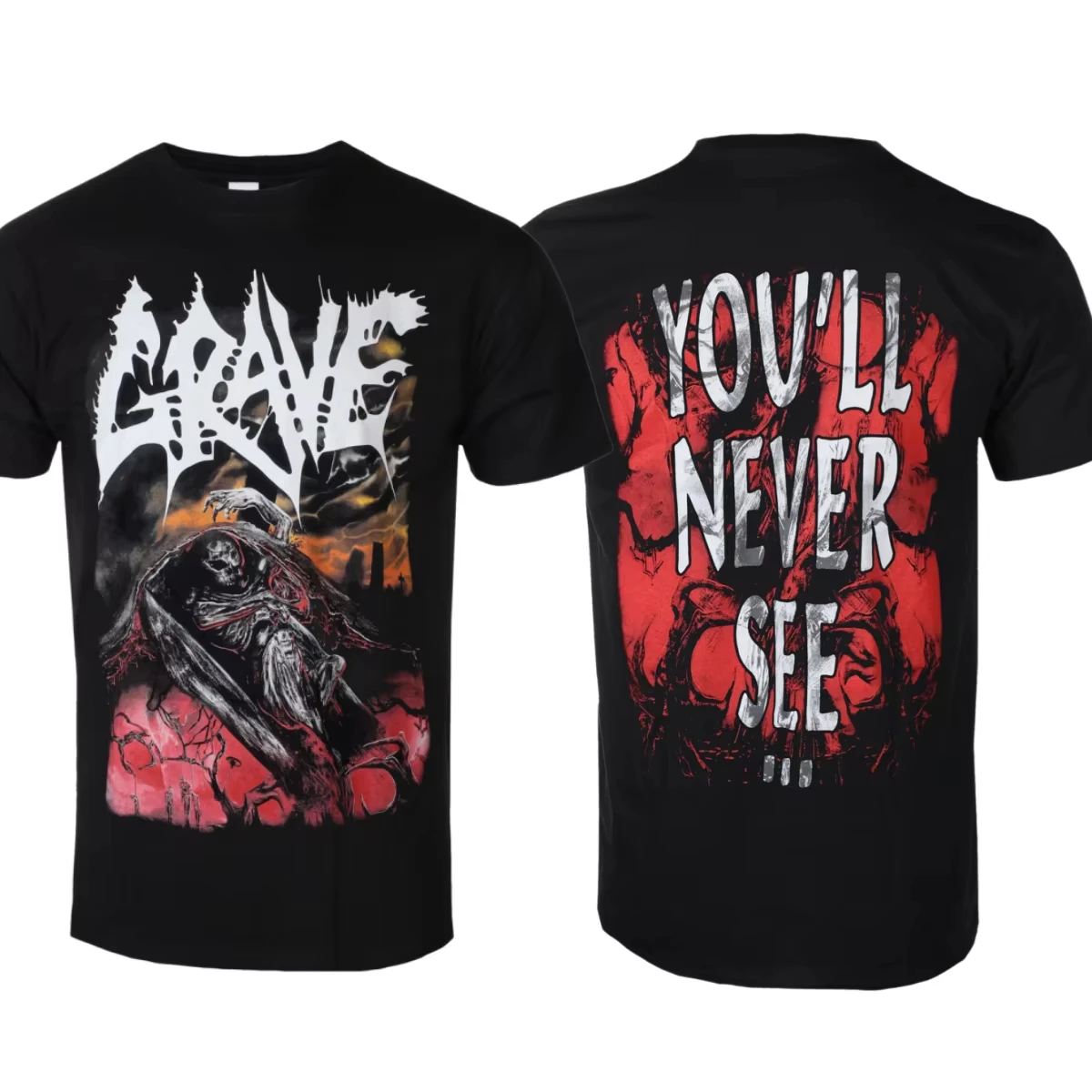 2026 GRAVE YOU'LL NEVER SEE Pattern Printed T-shirt 100_ Cotton Unisex Summer New Classic Retro Band T-shirt