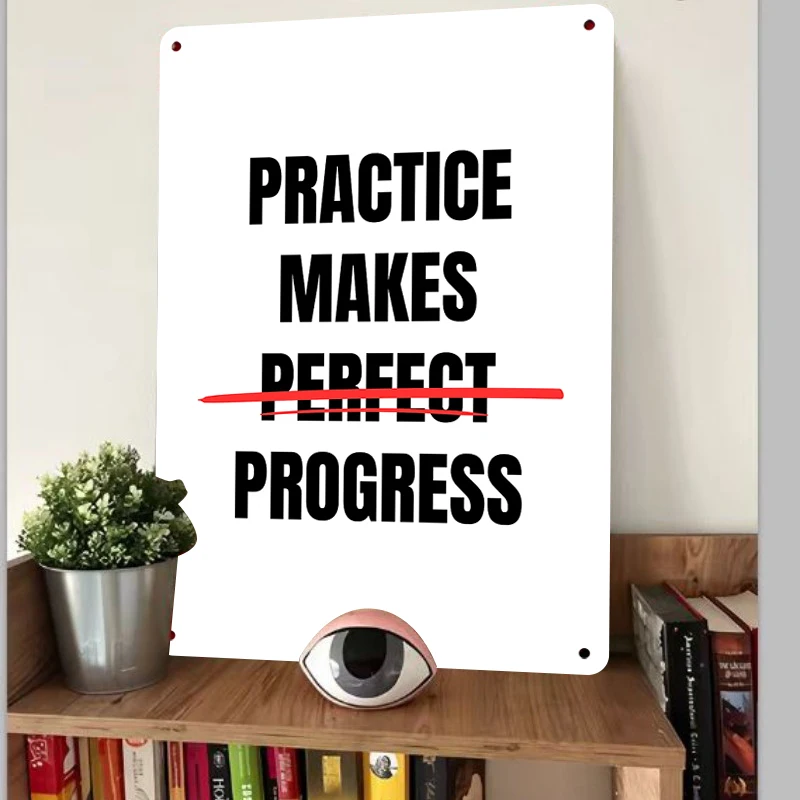 Practice Makes Progress Metal Wall Art Inspirational Office Decor Motivational Quote Sign for Home Study Room