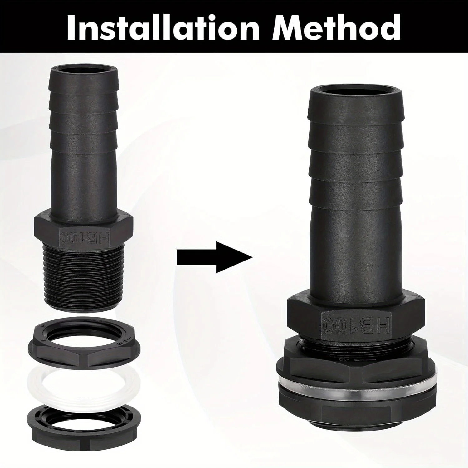 2 Piece-Mounted Rainwater Barrel Overflow Connector 25mm Barbed Pipe Fitting｜Adaptation 1 Inch BSP Thread｜Includes Anti-Leakage
