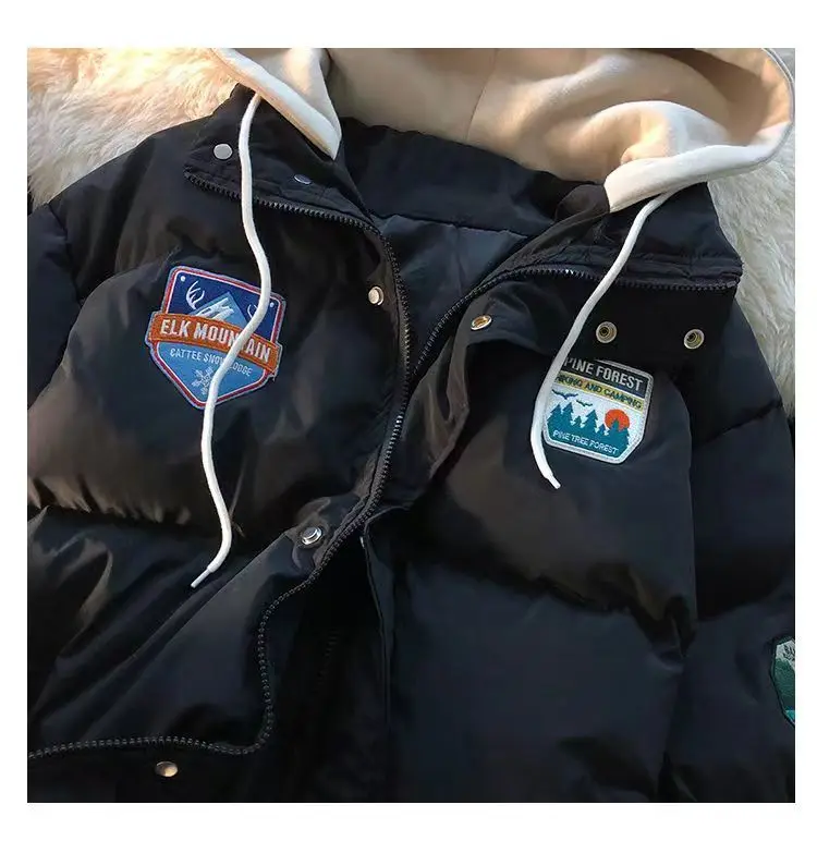 Falso duas peças para baixo algodão parkas casaco feminino 2024 jaqueta de inverno casal modelos pão roupas jaqueta de algodão acolchoado puffer outwear