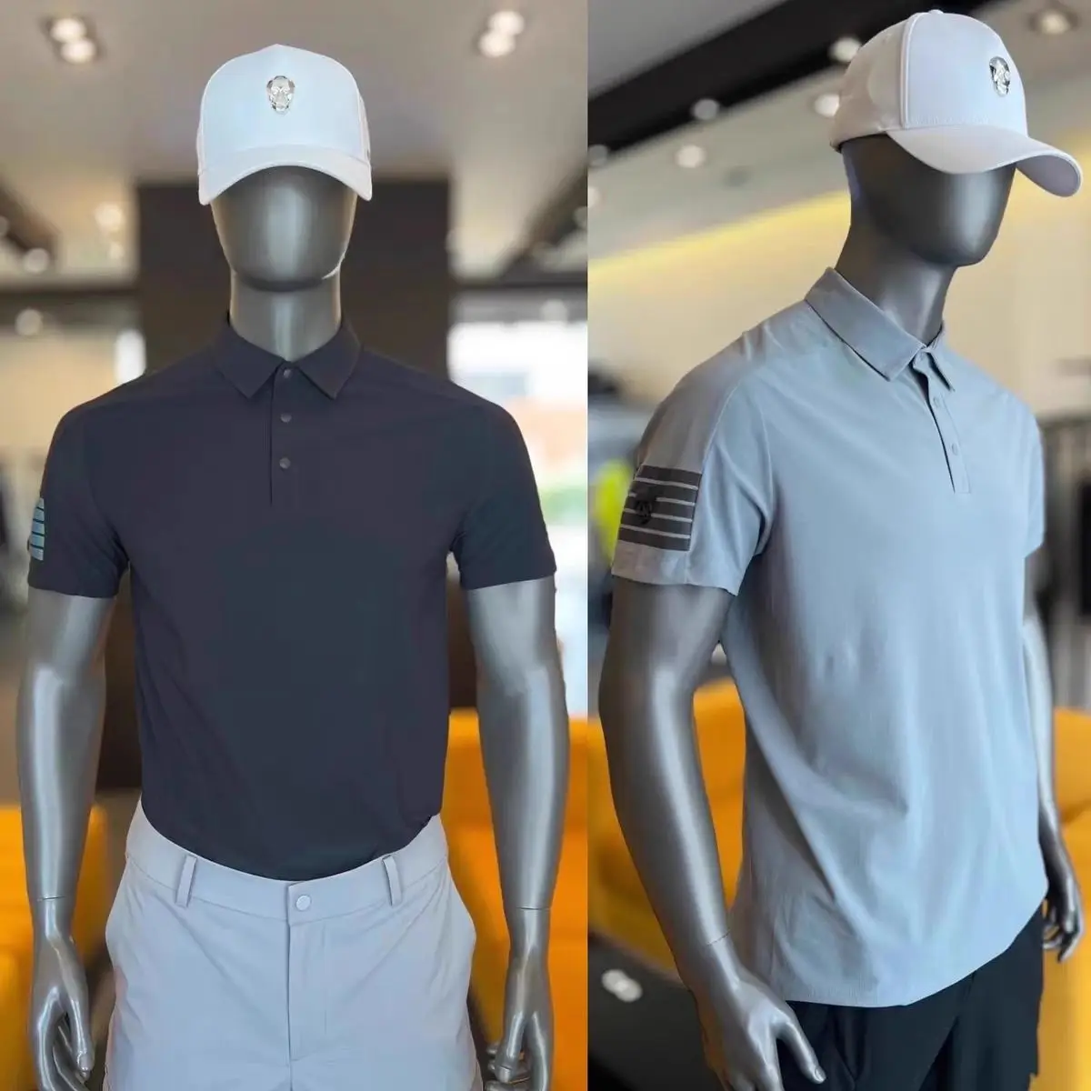 AMAZINGCRE 2024 New Men's Golf Simple Lapel Short-sleeved T-shirt Quick-drying Breathable Elastic Versatile Sports Top