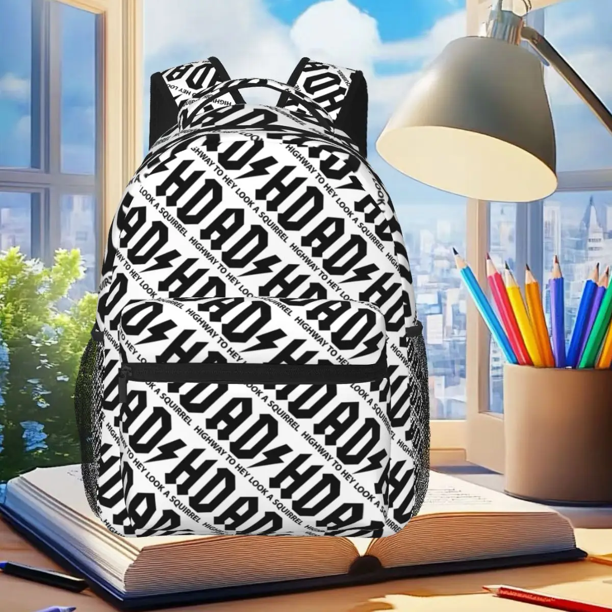 ADHD Highway Hey Look Squirrel Rocker Rock And Roll Backpack Student Boys Girls BookBag School Bag Shoulder Bags for Men Women