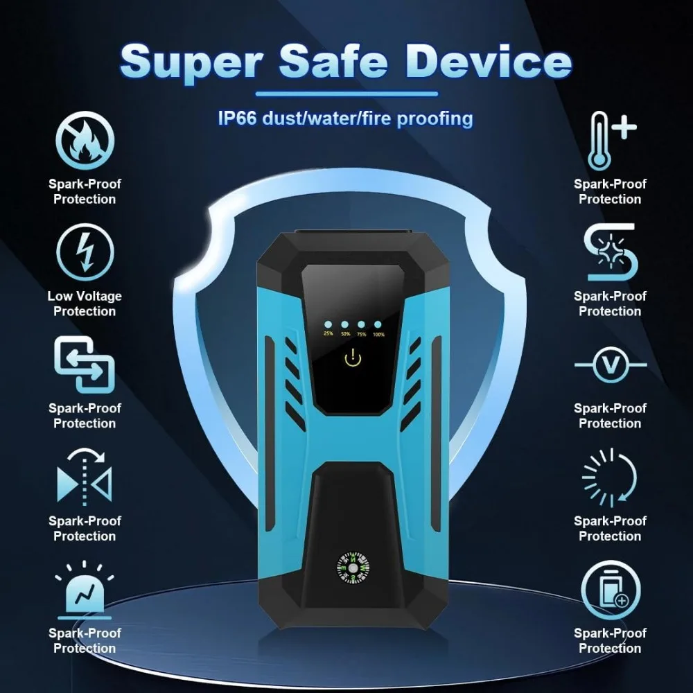 12 فولت الانتقال كاتب ل 10.0L الغاز/8.0L الديزل ، 6000A الذروة بطارية السيارة البلوز كاتب المحمولة ، IP66 صندوق القفز مقاوم للماء مع ظهور