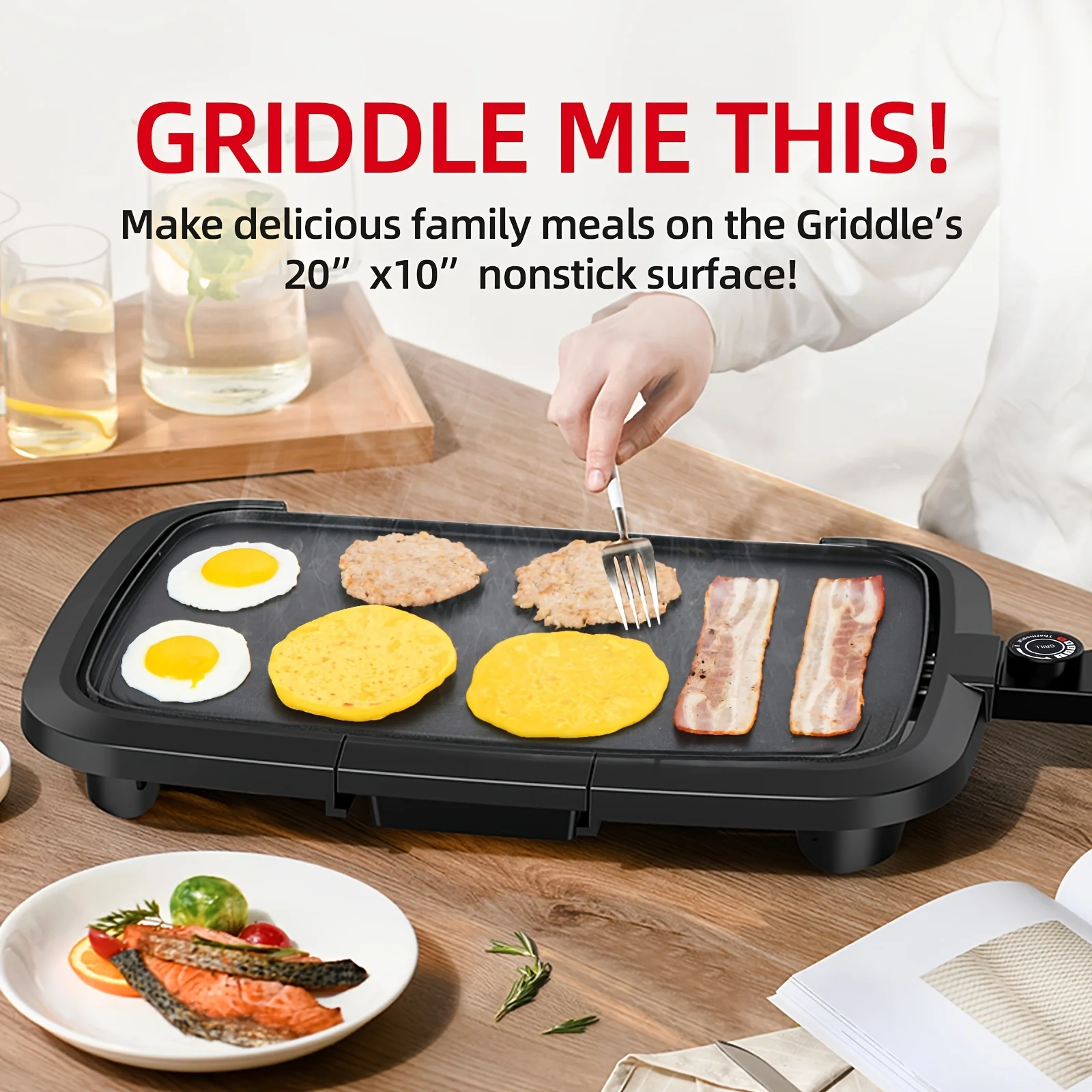 

3pcs In-room Electric Skillet with Gift Bag, 20-inch Extra Large Scones with A Grilling Brush, Family Size Scones, Burgers, Tacos, Breakfast, Lunch, Cast Aluminum Scones, for Kitchen Use