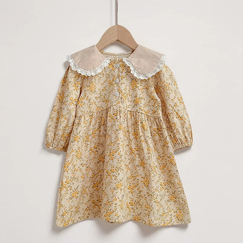 Autumn Kids Baby Girls Flower Dress Long Sleeve Sweet Printing Princess Dress Casual Baby Girls Dress Children Clothes Dress