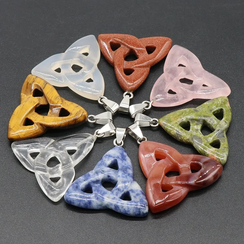 Natural Stone Pendants Crystal Agates Hollow Necklace Pendant for Jewelry Making DIY necklace Triangle Shape Reiki Healing Gifts