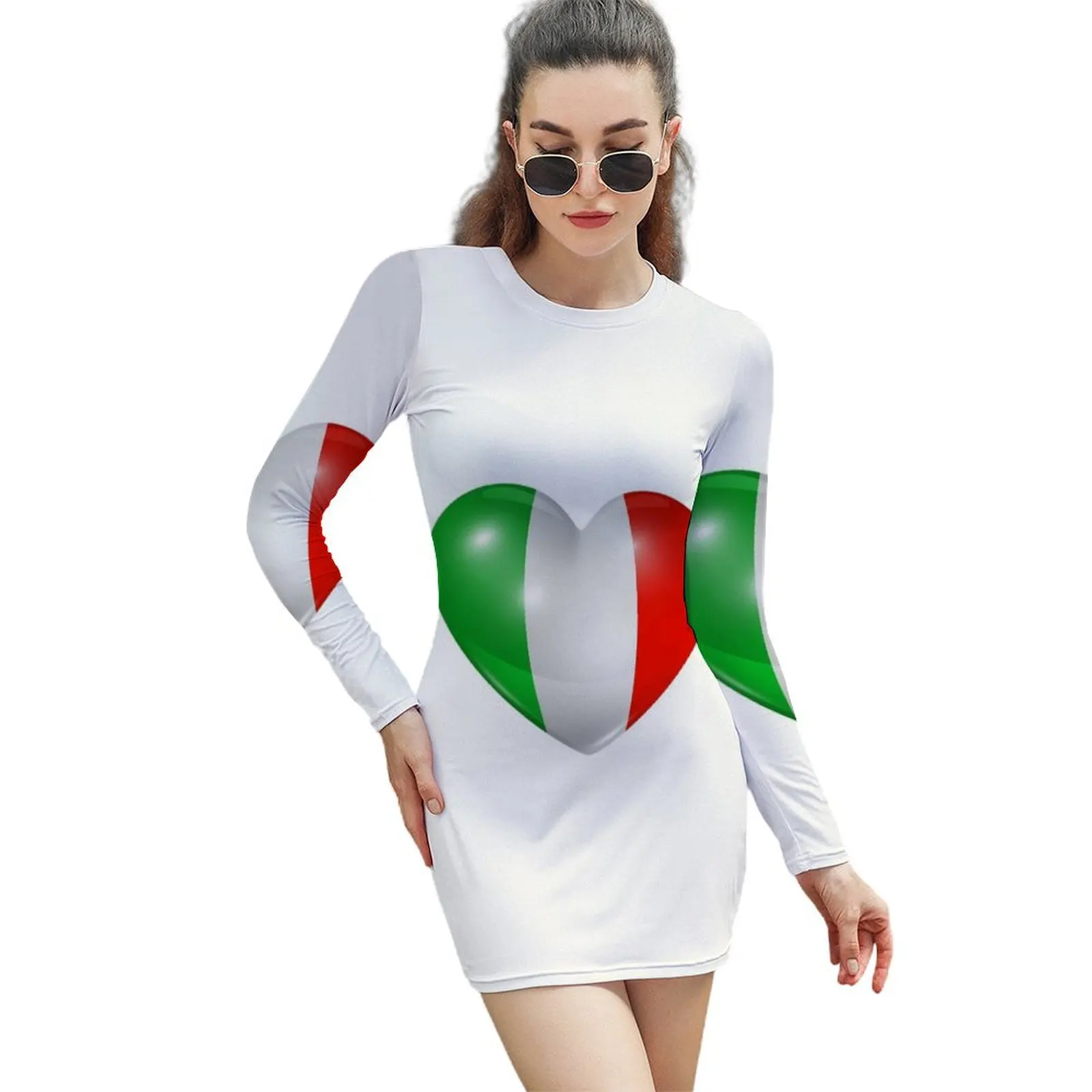 

italian heart with national colors Long-Sleeved Sheath Dress woman dress clothes