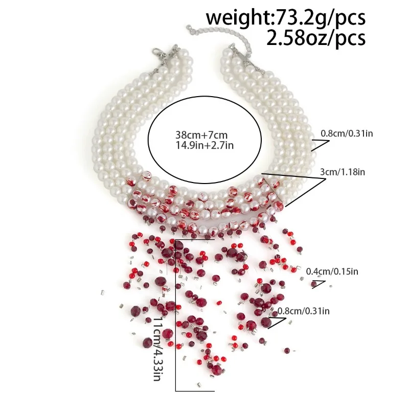 Halloween Jewelry Gothic Style Pearl Necklace Choker Halloween Blood Drop Tassel Crystal Collarbone Chain