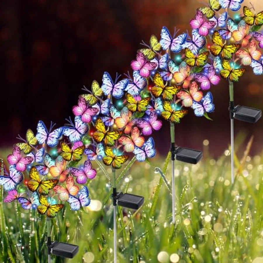 Solar Garden Lights Solar Lights Outdoor Waterproof Decorative with LED 6 Butterfly Solar Lights for Garden Yard Decor Christma
