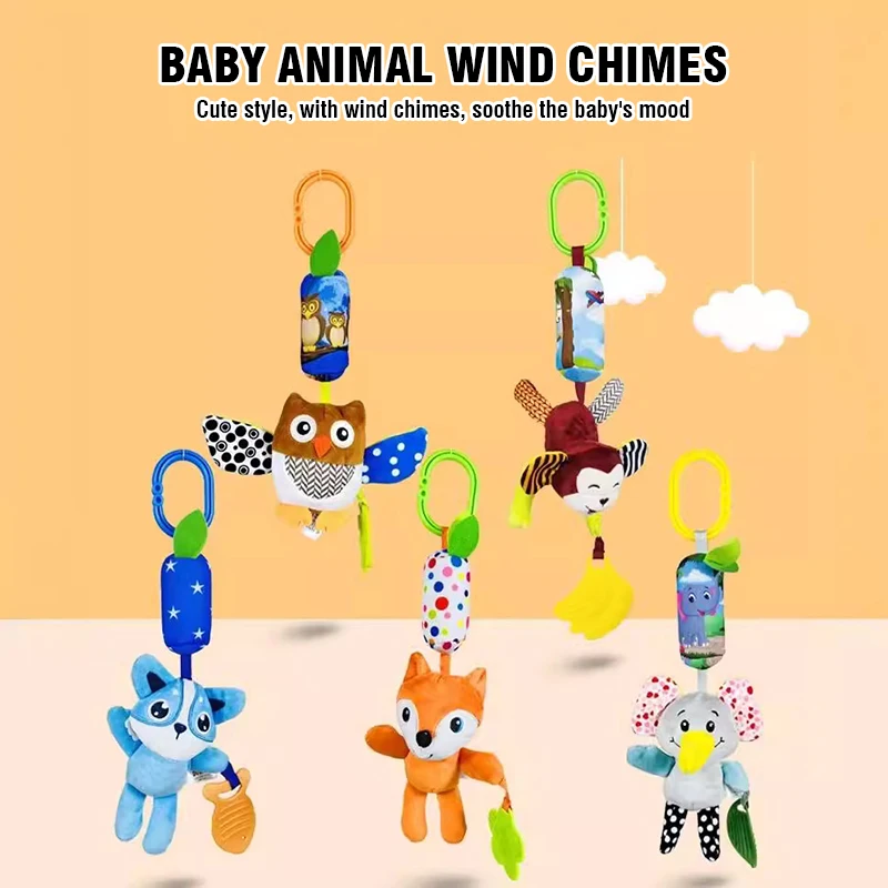 Baby Animal Rattle Bed Hanging Dolls Trolley Pendant Ring Teether Toy Soft Crib Moibles Plush Animals Newborn Gift Infant Item