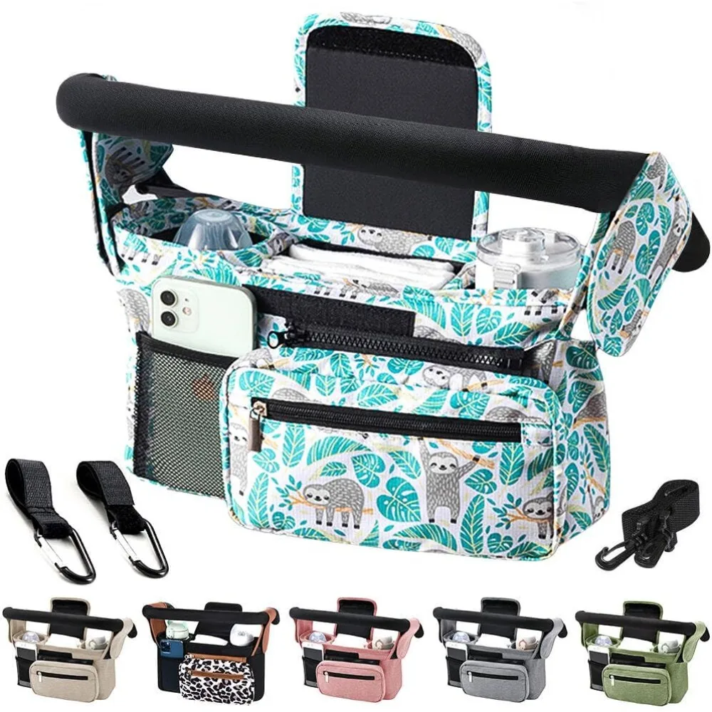 

Органайзер для коляски Caddy с изолированным подстаканником, нескользящая сумка на ремнях для телефона, аксессуары для колясок для домашних животных, подходит для большинства колясок