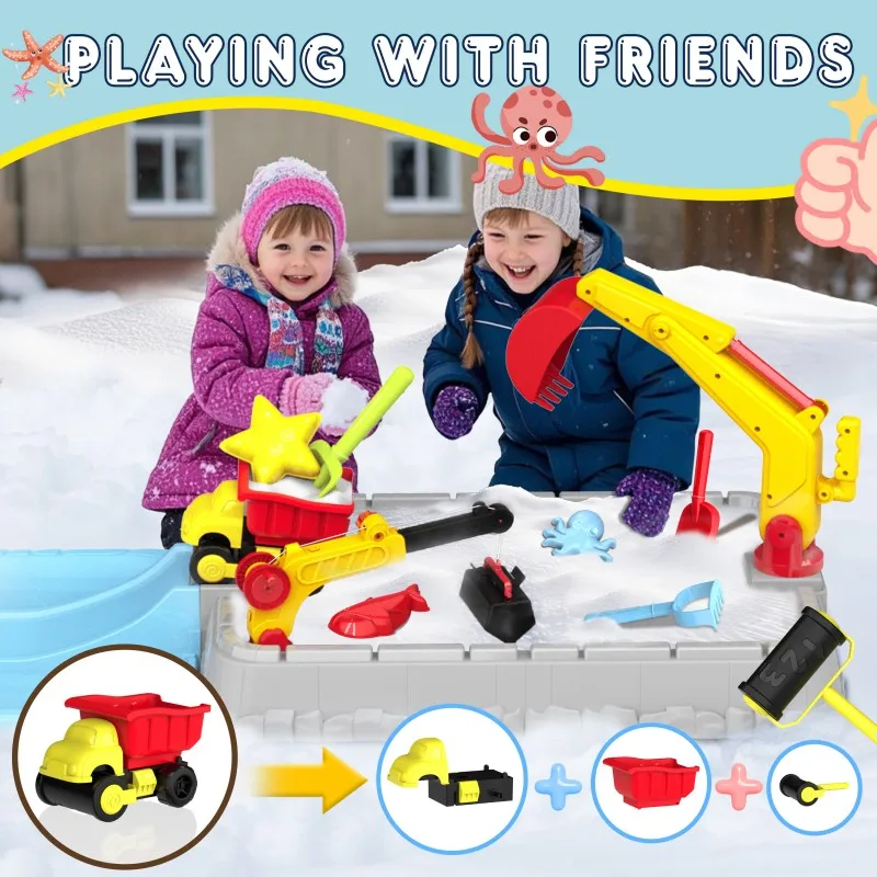 Conjunto de brinquedos de praia - Mesa de areia com veículos de construção, acessórios com cores aleatórias - De volta às aulas/Natal/Halloween