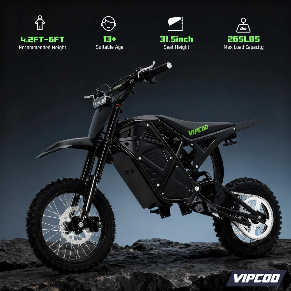 Electric Dirt Bike VIPCOO 3500W 48V23AH Electric Motorcycle Fat Tire Nitrogen Suspension E Dirt Bike for Teens and Adults image 6