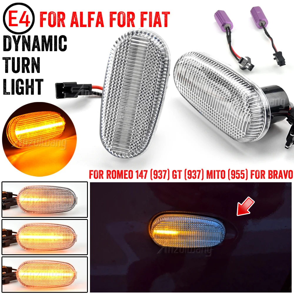 

2Pcs For Alfa Romeo Mito 955 147 GT 937 Fiat Bravo mk2 Dynamic LED Side Marker Lights Arrow Turn Signal Flashing Blinker Lamps