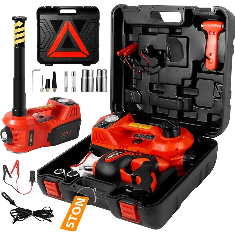 

5-тонный комплект электрогидравлического автомобильного домкрата с ударным ключом и насосом для шин, мощностью 12 В для седанов внедорожников, светодиодной подсветкой в комплекте