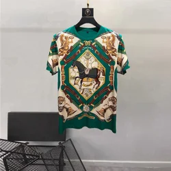 European and American men's wear summer 2022 new  Short sleeve palace vintage print  Fashion T-shirt with round neck