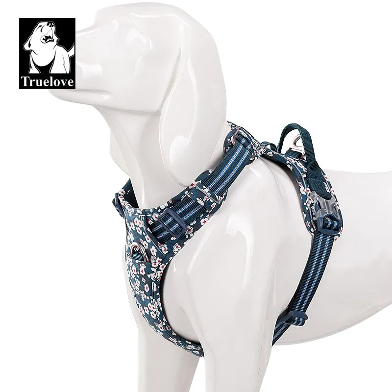 Truelovepet Dog Harness for Big Medium Small with Cotton Aluminum Alloy Floral Pattern Adjustable Vest