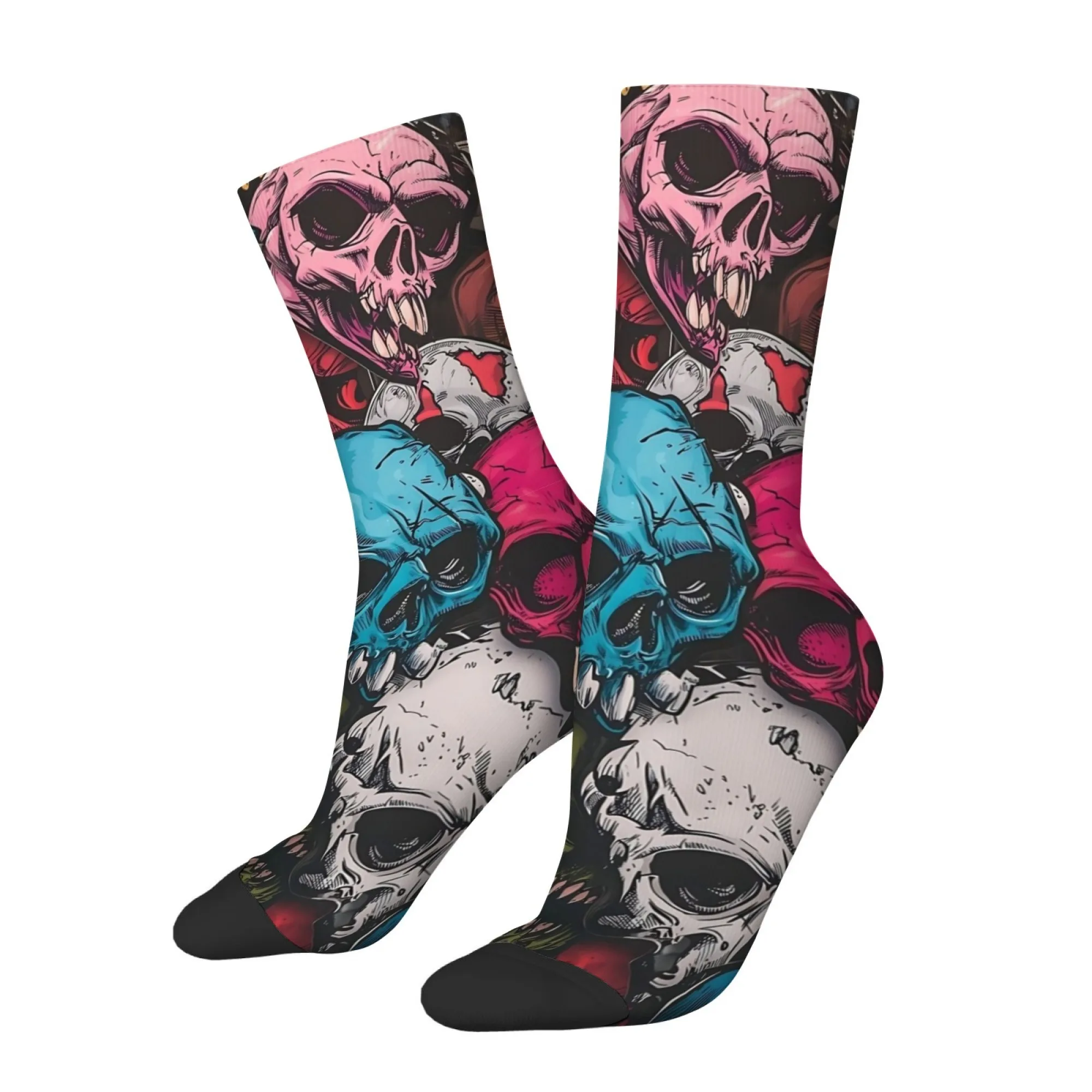 Socks Featuring A Skull Graffiti Print Suitable for Men Stylish Versatile Retro Harajuku Hip-Hop Street Style Breathable Elastic