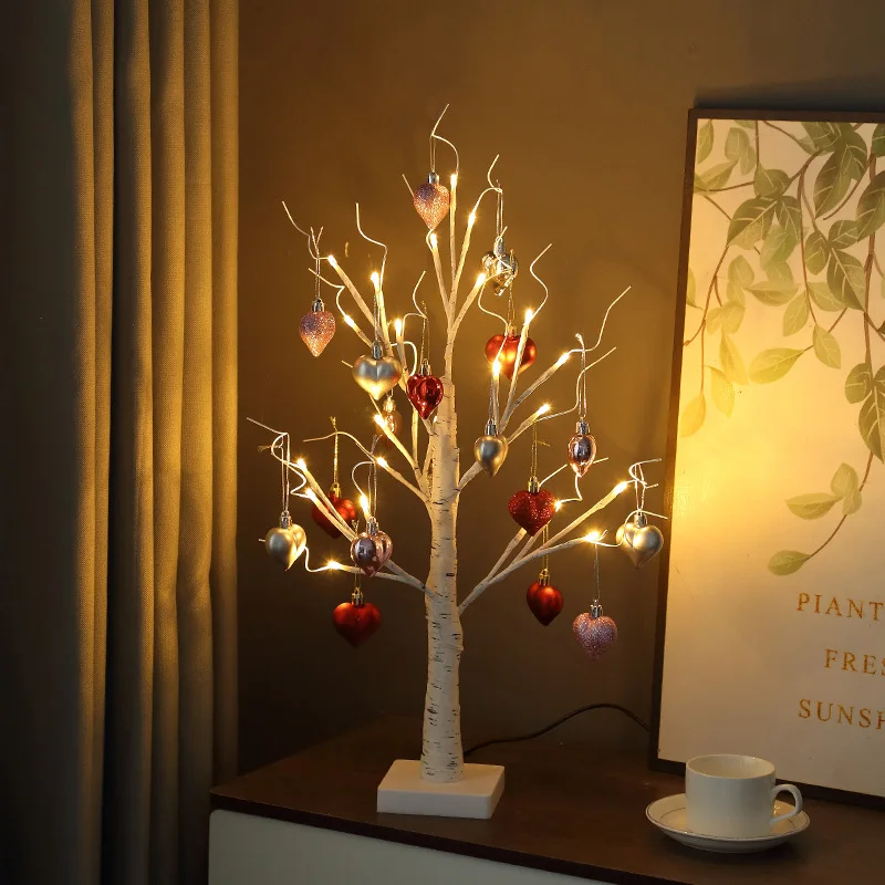 60 cm LED Birke Baum Nachtlicht Bunte Herz Hängen Baum Anhänger Weihnachten Hochzeit Party Dekoration Valentinstag Geschenke – Detail 7