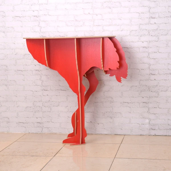 Ostrich side table, animal entryway table, storefront, window side, several shelves, wooden furniture, creative ornaments, soft