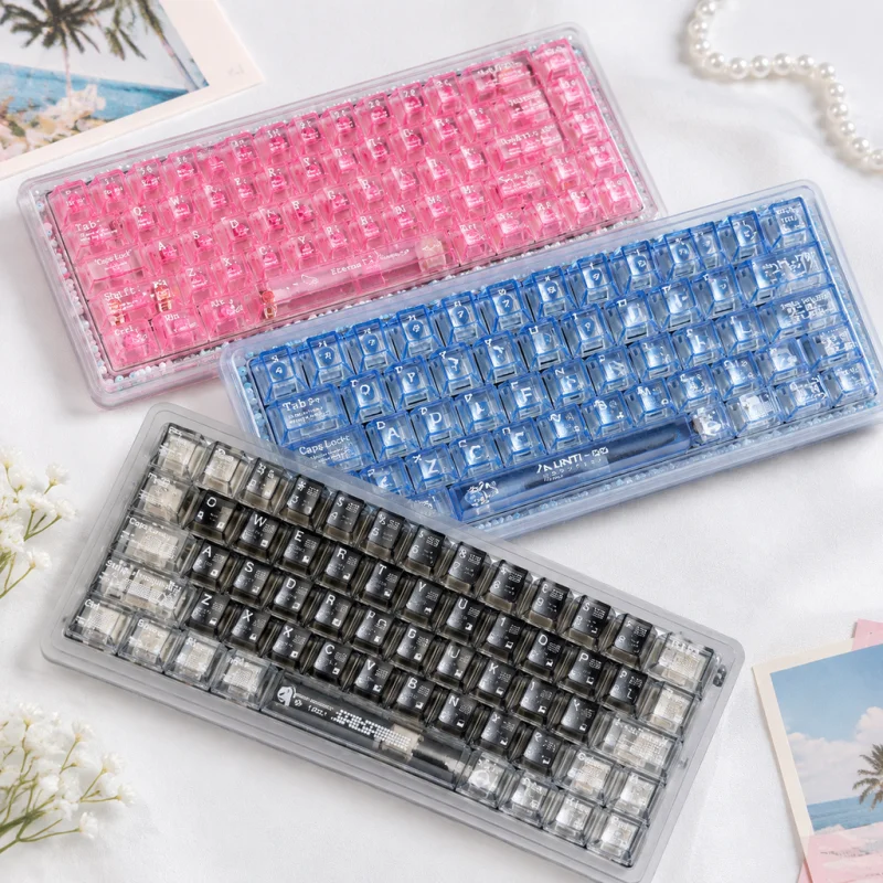 Custom PC Transparent Keycaps 135 Keys OEM Profile UV Print Cherry Blossom Themed Backlit Keycap For Wooting Mechanical Keyboard