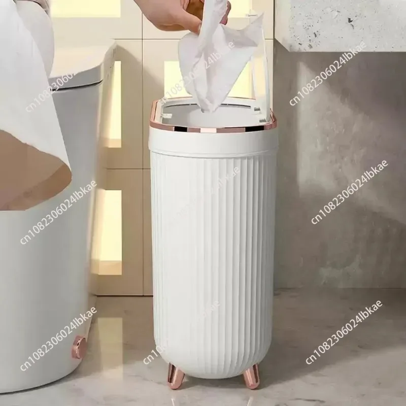 12L Luxury Press Trash Can With Foot For Bathroom For Kitchen Garbage Toilet Waterproof Gold Trash Can With Lids Rose Gold
