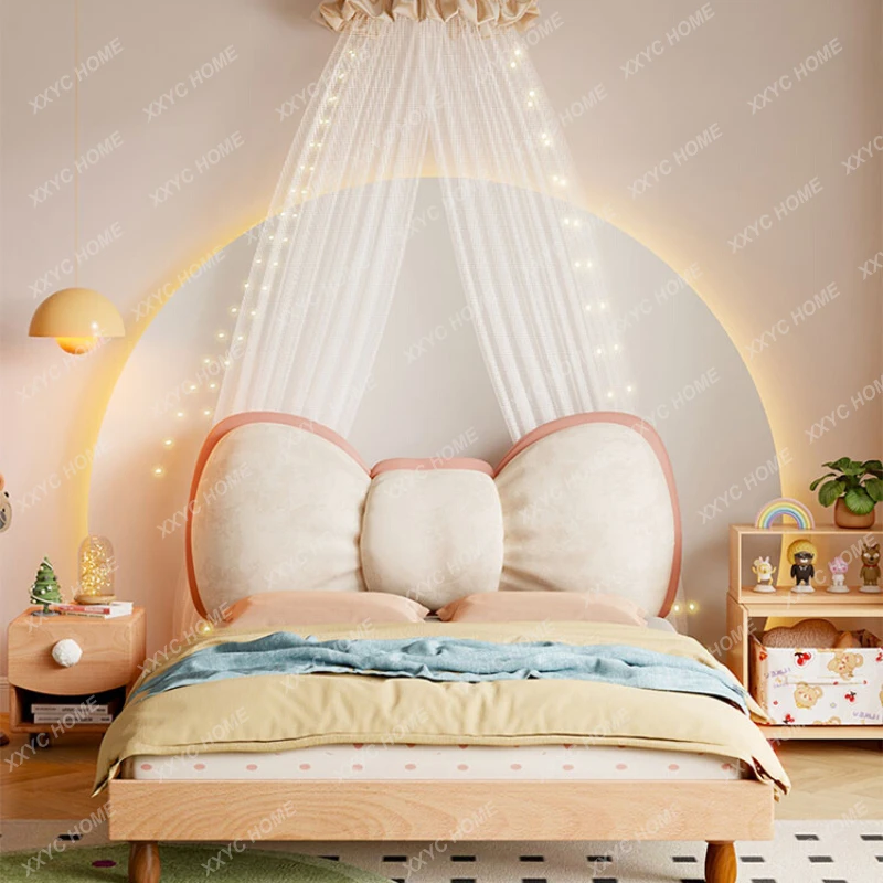 Bowknot Children's Bed Girl Princess Bed Bedroom Simple Modern Children's Room Solid Wood Cream Style Girl Single Bed