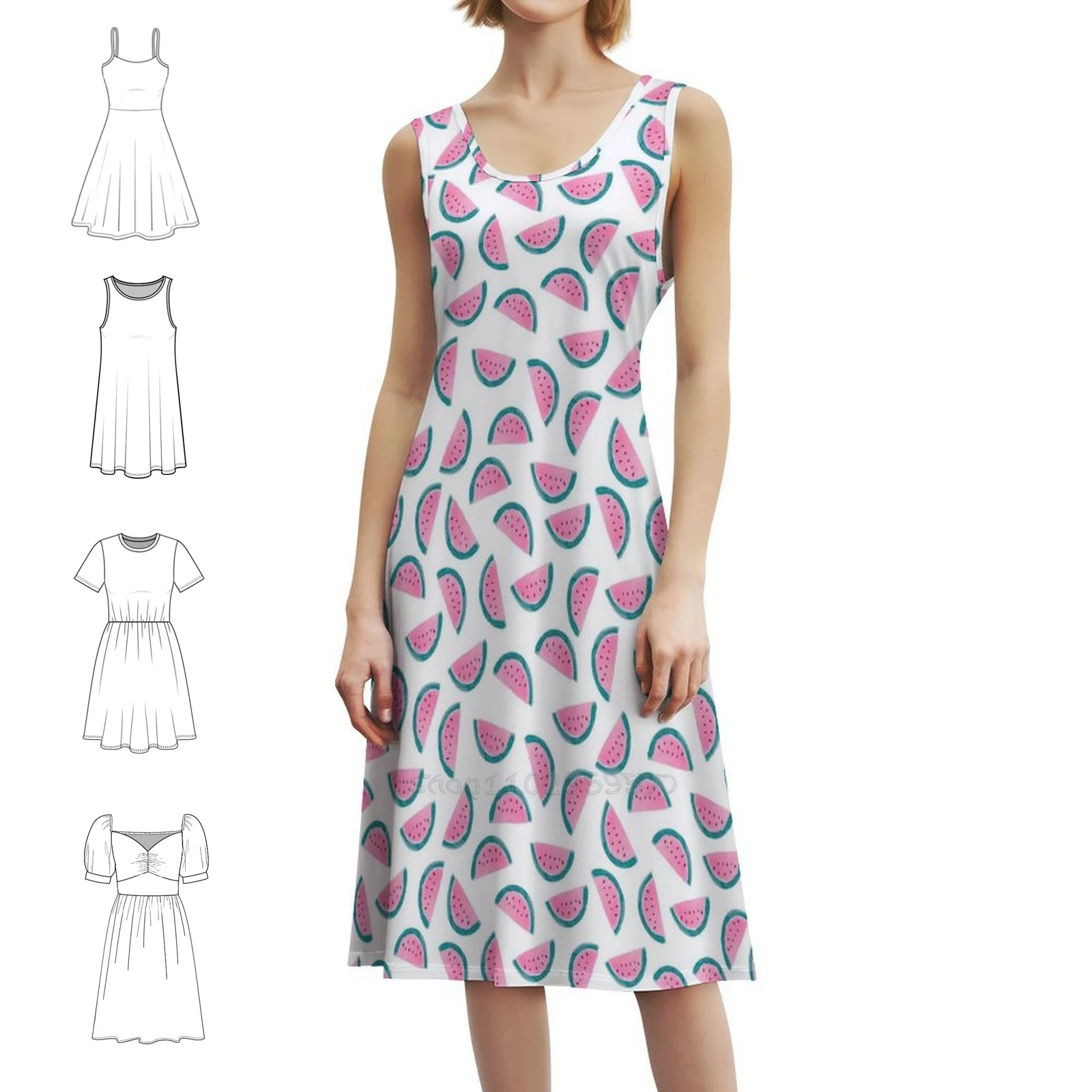 

Watermelons Korean Style Dress For Women Elegant Casual Dress For Party Or Daily Wear Gouache Floral Floral Pattern Flowers