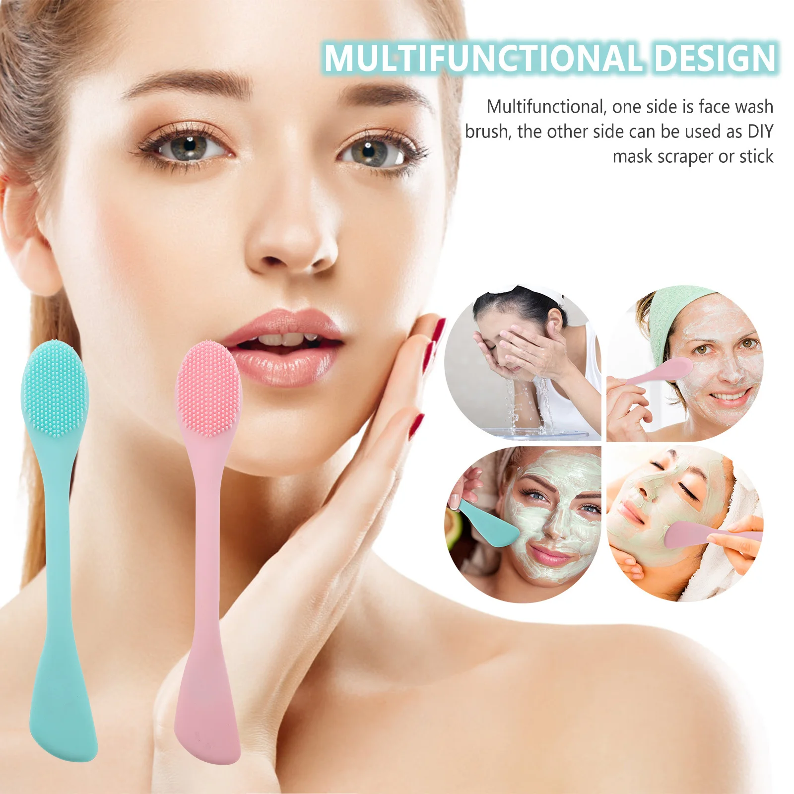 قطعتان من فرشاة تنظيف الوجه المحمولة القابلة لإعادة الاستخدام لإزالة مكياج الزيت والمسام والتدليك العميق والعناية بالبشرة #5