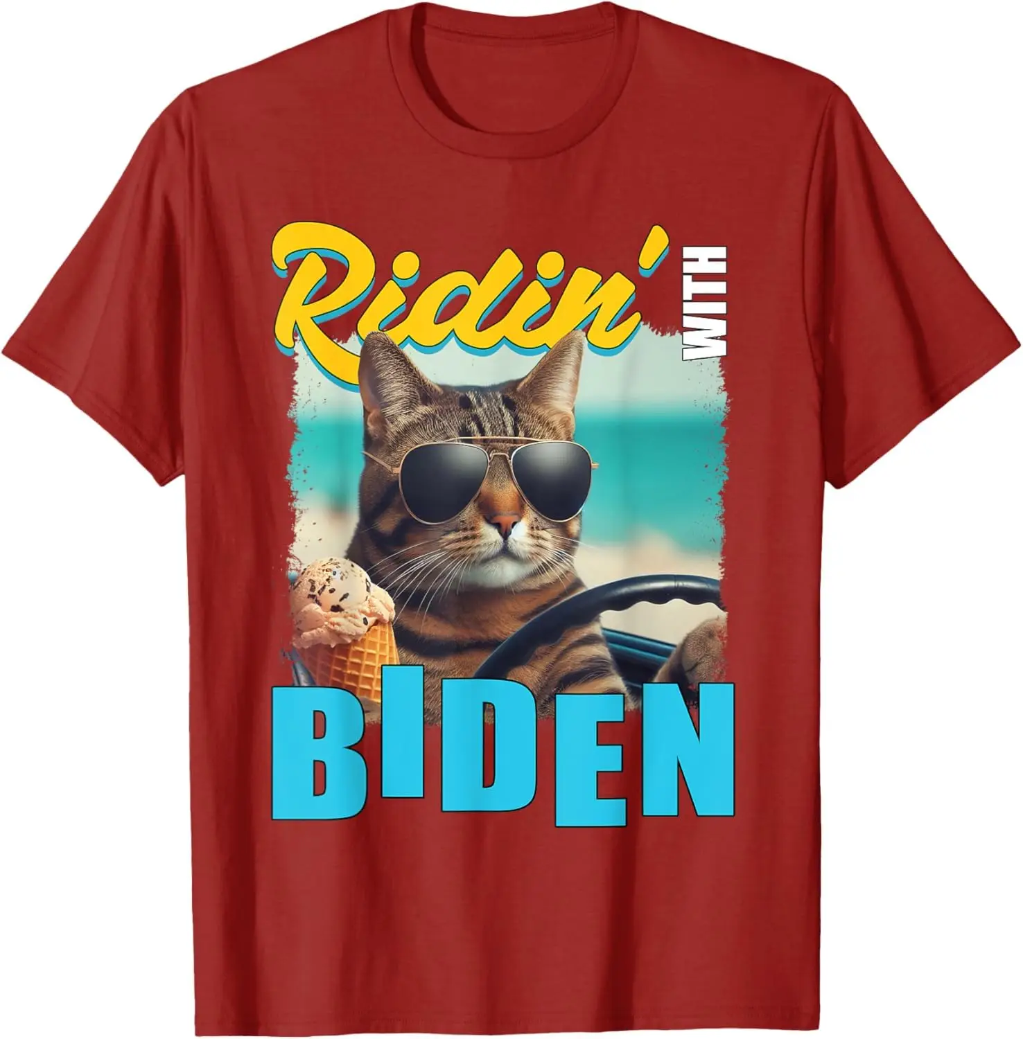 Funny Cat Ice Cream Im Ridin With Biden T-Shirt Anime Graphic T-shirts For Men Clothing Women Tees Y2K Tops Unisex Summer